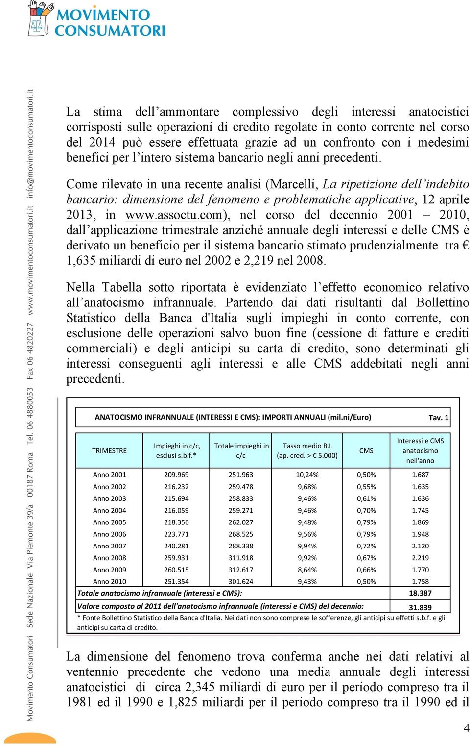 Come rilevato in una recente analisi (Marcelli, La ripetizione dell indebito bancario: dimensione del fenomeno e problematiche applicative, 12 aprile 2013, in www.assoctu.