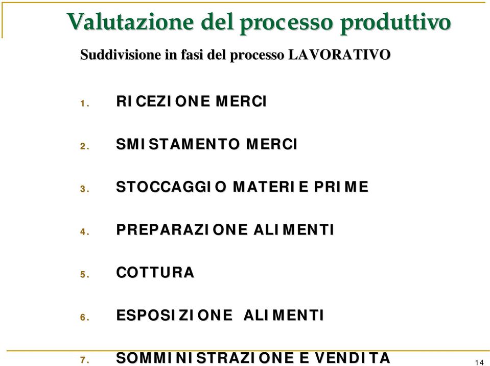 SMISTAMENTO MERCI 3. STOCCAGGIO MATERIE PRIME 4.