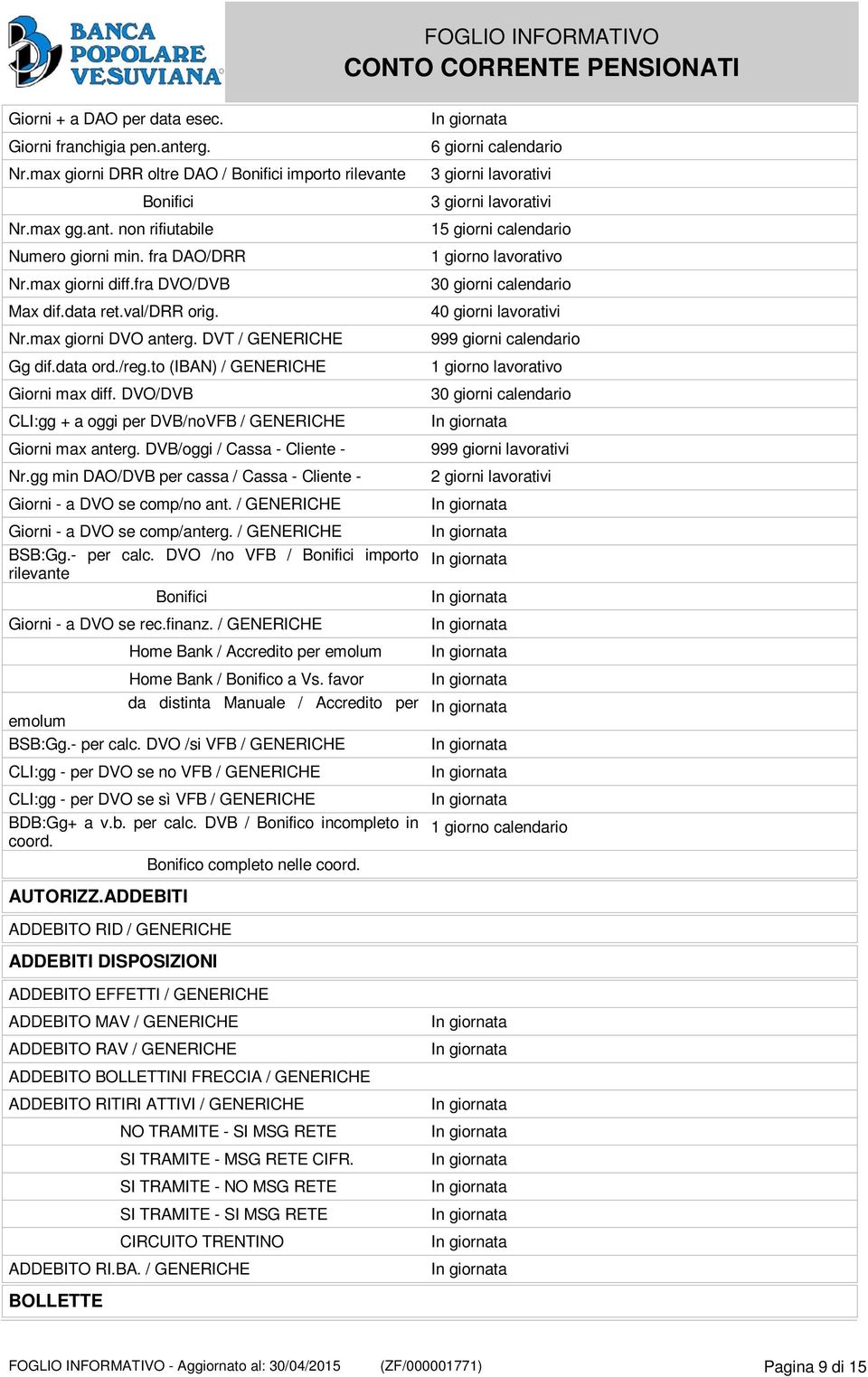 DVO/DVB CLI:gg + a oggi per DVB/noVFB / GENERICHE Giorni max anterg. DVB/oggi / Cassa - Cliente - Nr.gg min DAO/DVB per cassa / Cassa - Cliente - Giorni - a DVO se comp/no ant.