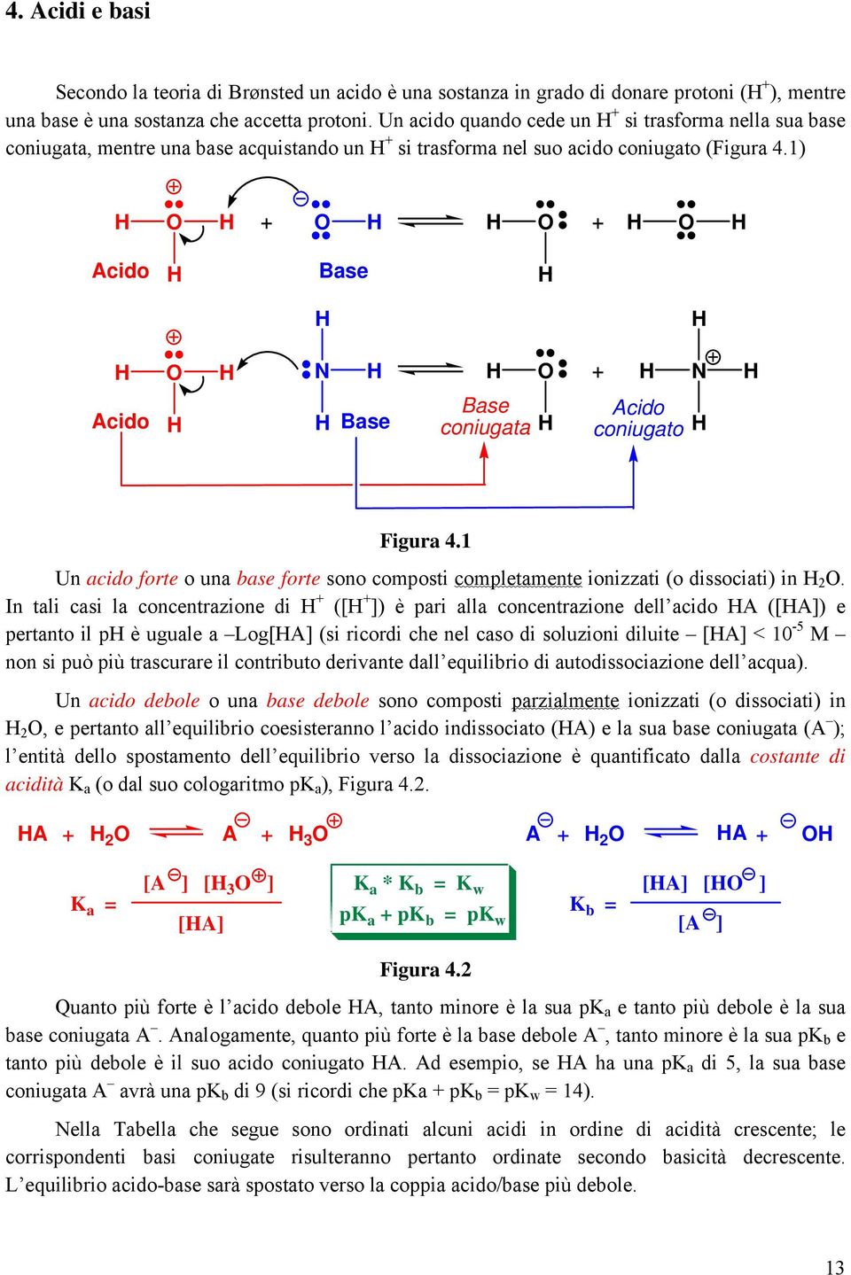 ) + + Acido Base Acido Base Base coniugata + Acido coniugato Figura 4. Un acido forte o una base forte sono composti completamente ionizzati (o dissociati) in.