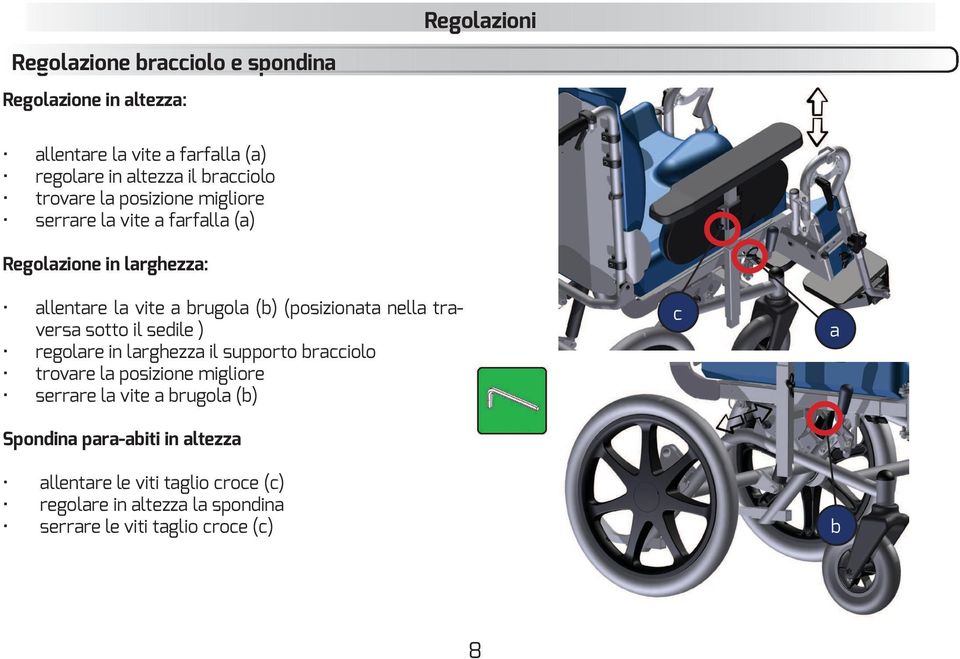 (b) (posizionata nella traversa sotto il sedile ) trovare la posizione migliore serrare la vite a brugola (b) c a Spondina