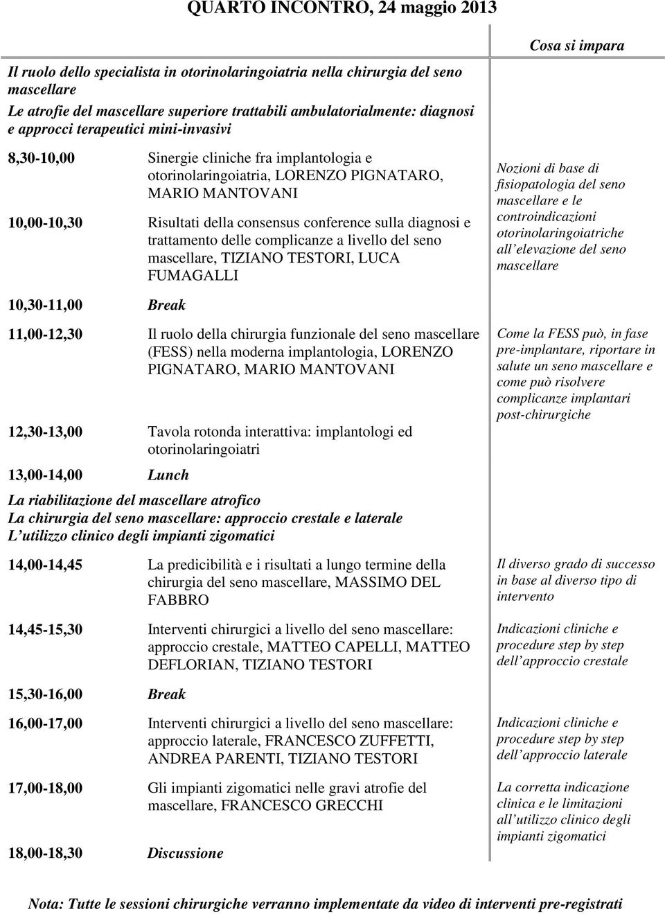 diagnosi e trattamento delle complicanze a livello del seno mascellare, TIZIANO TESTORI, LUCA FUMAGALLI Cosa si impara Nozioni di base di fisiopatologia del seno mascellare e le controindicazioni