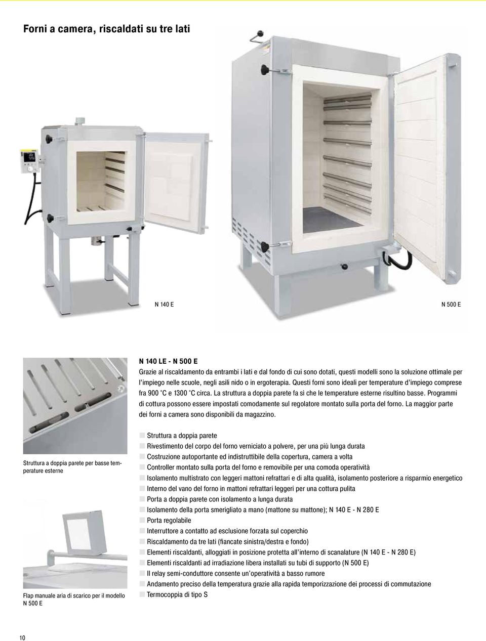 La struttura a doppia parete fa sì che le temperature esterne risultino basse. Programmi di cottura possono essere impostati comodamente sul regolatore montato sulla porta del forno.