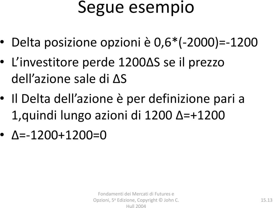 prezzo dell azione sale di ΔS Il Delta dell azione è per