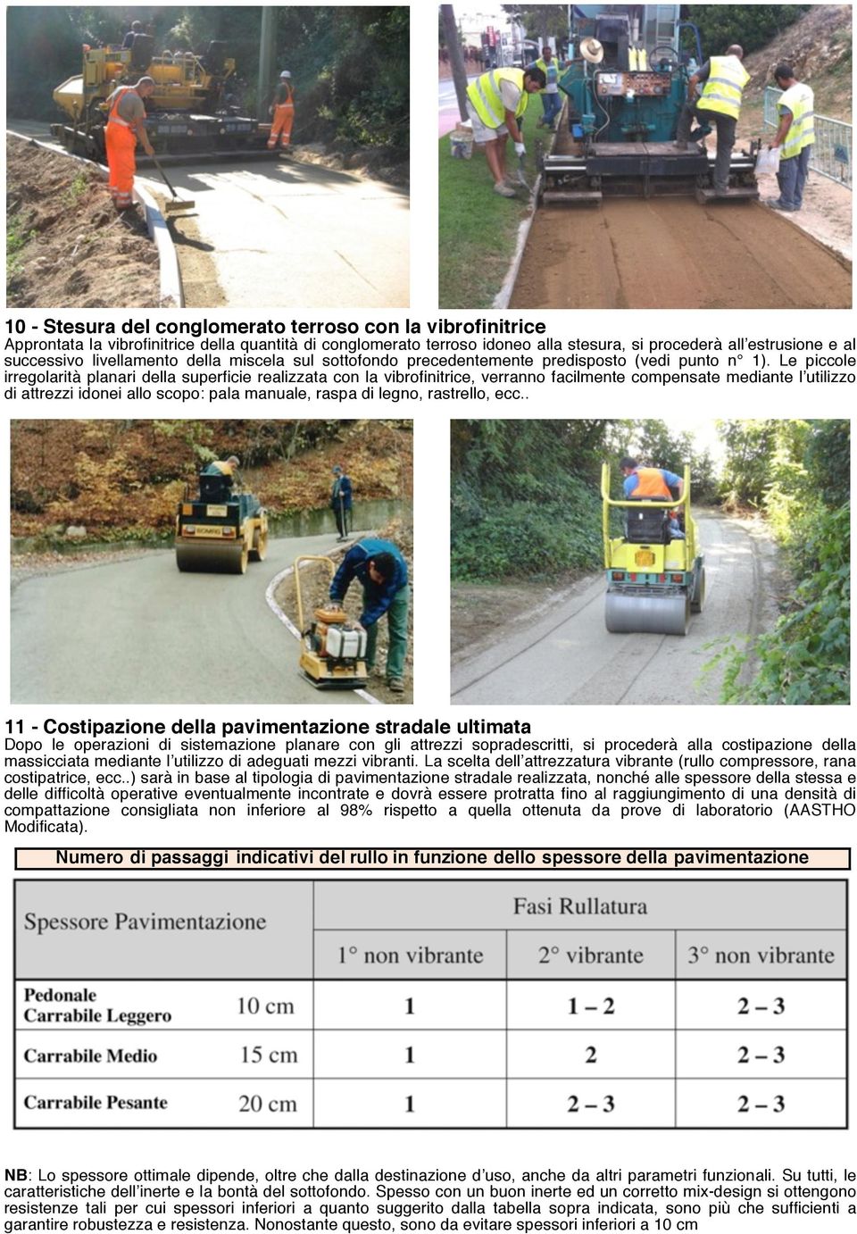 Le piccole irregolarità planari della superficie realizzata con la vibrofinitrice, verranno facilmente compensate mediante l utilizzo di attrezzi idonei allo scopo: pala manuale, raspa di legno,