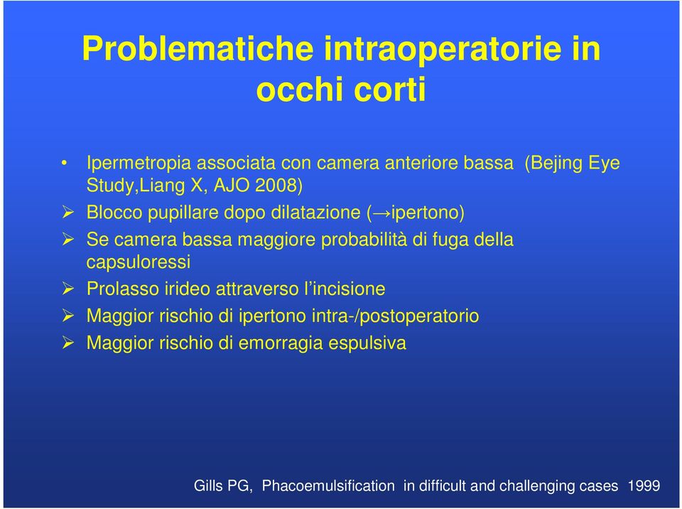 di fuga della capsuloressi Prolasso irideo attraverso l incisione Maggior rischio di ipertono