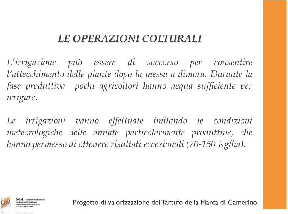 Durante la fase produttiva pochi agricoltori hanno acqua sufficiente per irrigare.