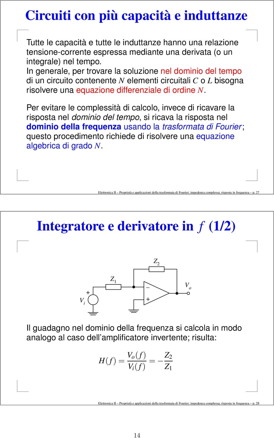 Per evitare le complessità di calcolo, invece di ricavare la risposta nel dominio del tempo, si ricava la risposta nel dominio della frequenza usando la trasformata di Fourier; questo procedimento