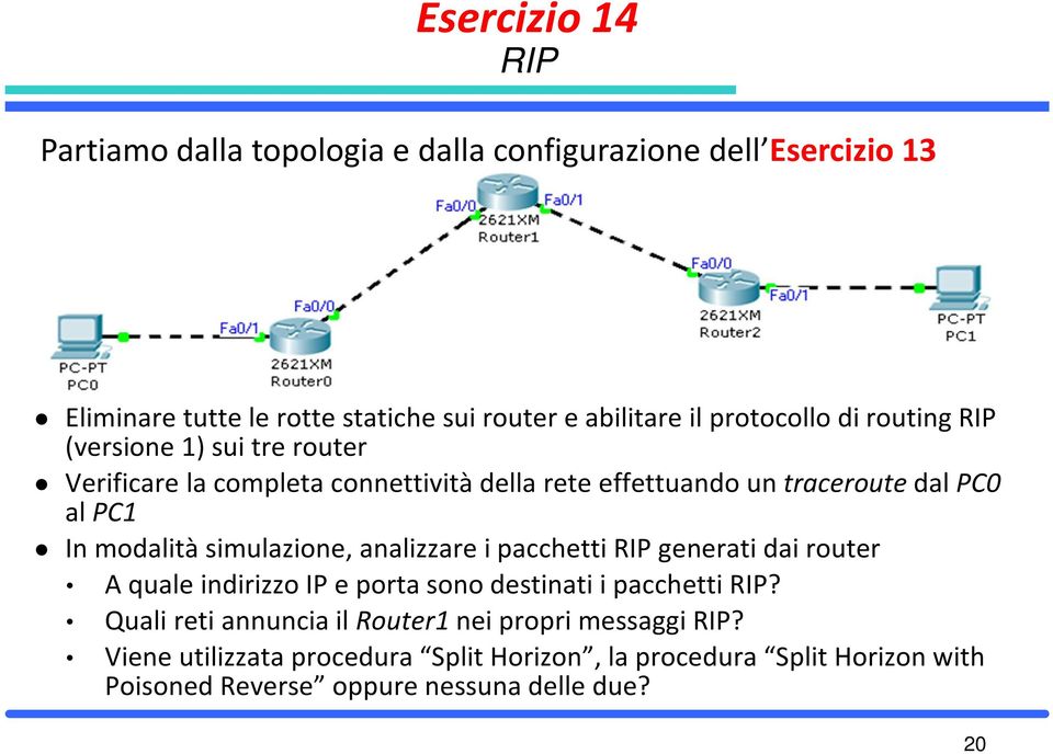 modalità simulazione, analizzare i pacchetti RIP generati dai router A quale indirizzo IP e porta sono destinati i pacchetti RIP?