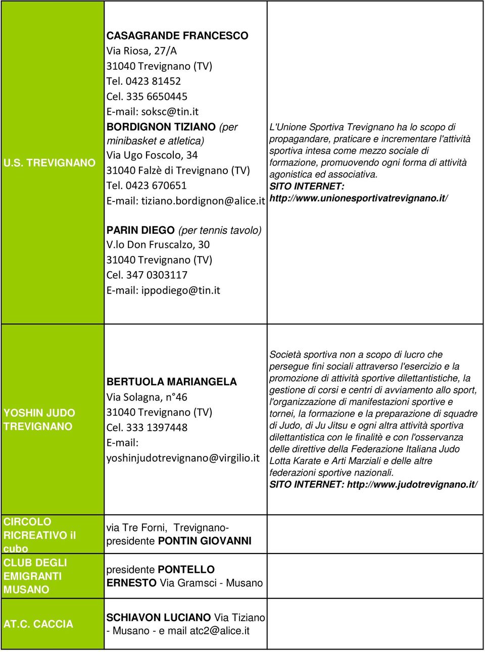 it L'Unione Sportiva Trevignano ha lo scopo di propagandare, praticare e incrementare l'attività sportiva intesa come mezzo sociale di formazione, promuovendo ogni forma di attività agonistica ed