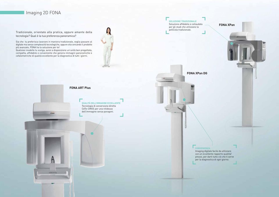 Qualsiasi modello tu scelga, avrai a disposizione un unità ben progettata, compatta, affidabile e conveniente che genera immagini panoramiche e cefalometriche di qualità eccellente per la diagnostica