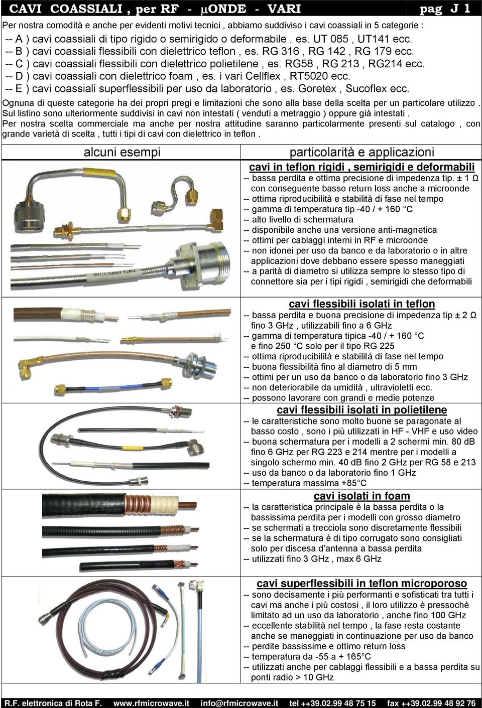 -- C ) cavi coassiali flessibili con dielettrico polietilene, es. RG58, RG 213, RG214 ecc. -- D ) cavi coassiali con dielettrico foam, es. i vari Cellflex, RT20 ecc.