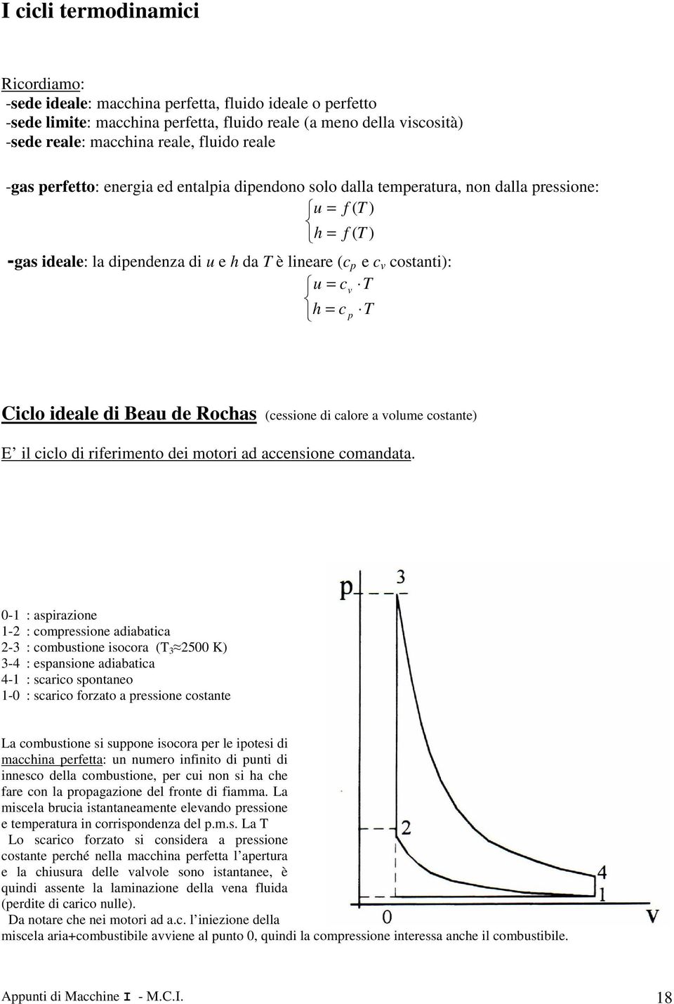 Beau de Rochas (cessione di calore a olume costante) E il ciclo di riferimento dei motori ad accensione comandata.