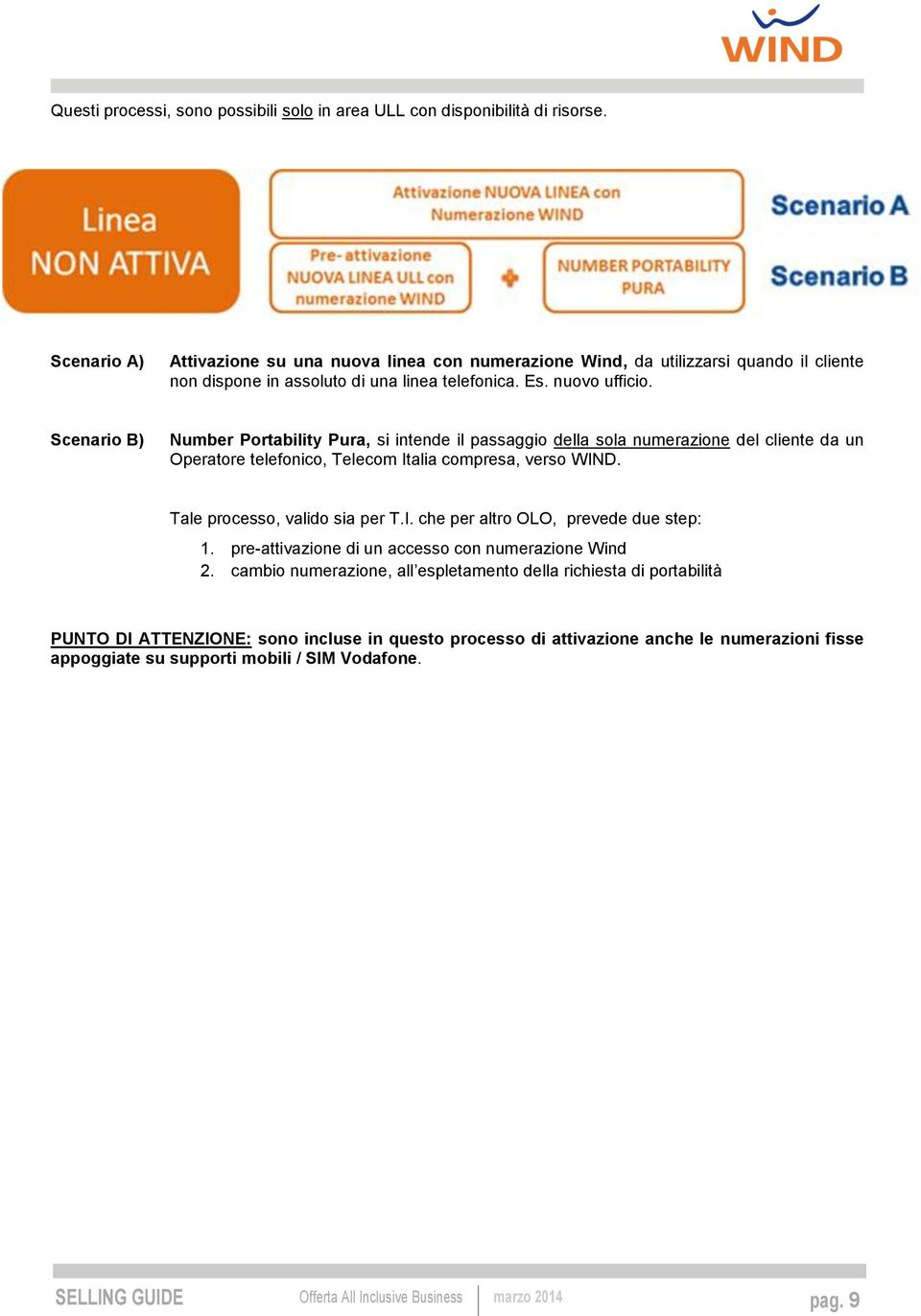 Scenario B) Number Portability Pura, si intende il passaggio della sola numerazione del cliente da un Operatore telefonico, Telecom Italia compresa, verso WIND.