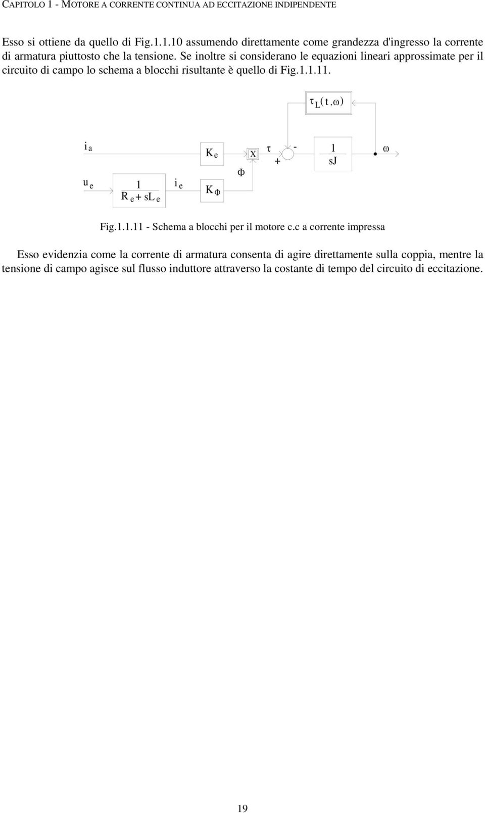 .. τ L ( t,ω) i a u e e R e + sl e i K e K Φ Φ X τ + - ω sj Fig... - Schema a blocchi per il motore c.