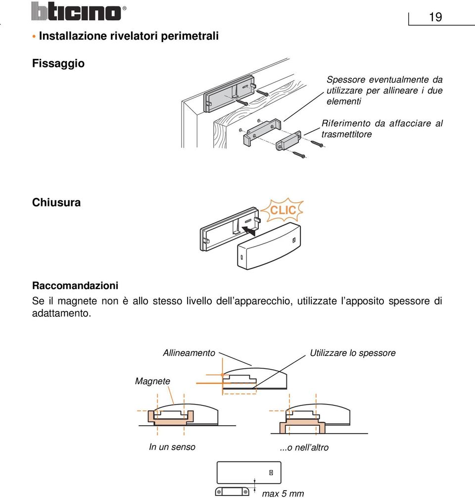 Raccomandazioni Se il magnete non è allo stesso livello dell apparecchio, utilizzate l