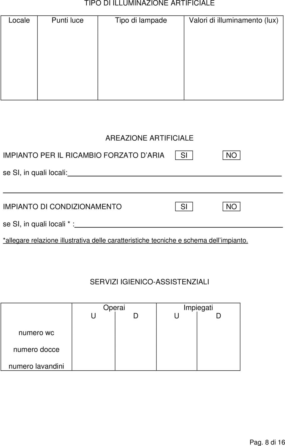 SI NO se SI, in quali locali * : *allegare relazione illustrativa delle caratteristiche tecniche e schema dell