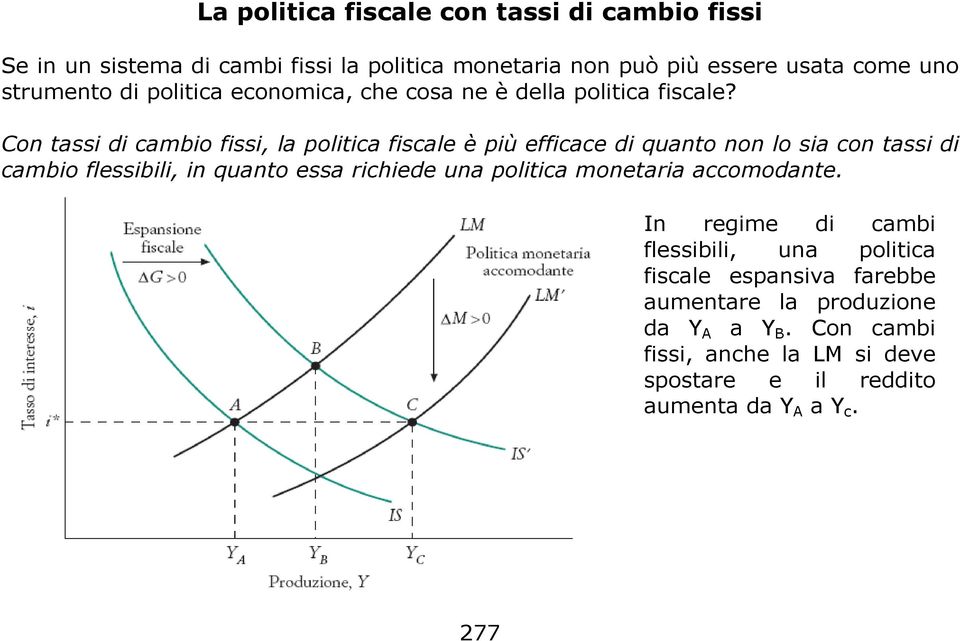 Con tassi di cambio fissi, la politica fiscale è più efficace di quanto non lo sia con tassi di cambio flessibili, in quanto essa richiede una