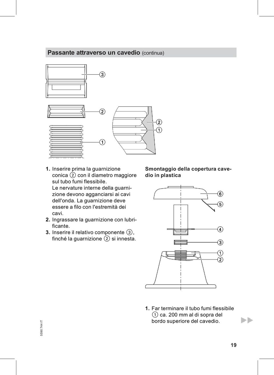 2. Ingrassare la guarnizione con lubrificante. 3. Inserire il relativo componente 3, finché la guarnizione 2 si innesta.