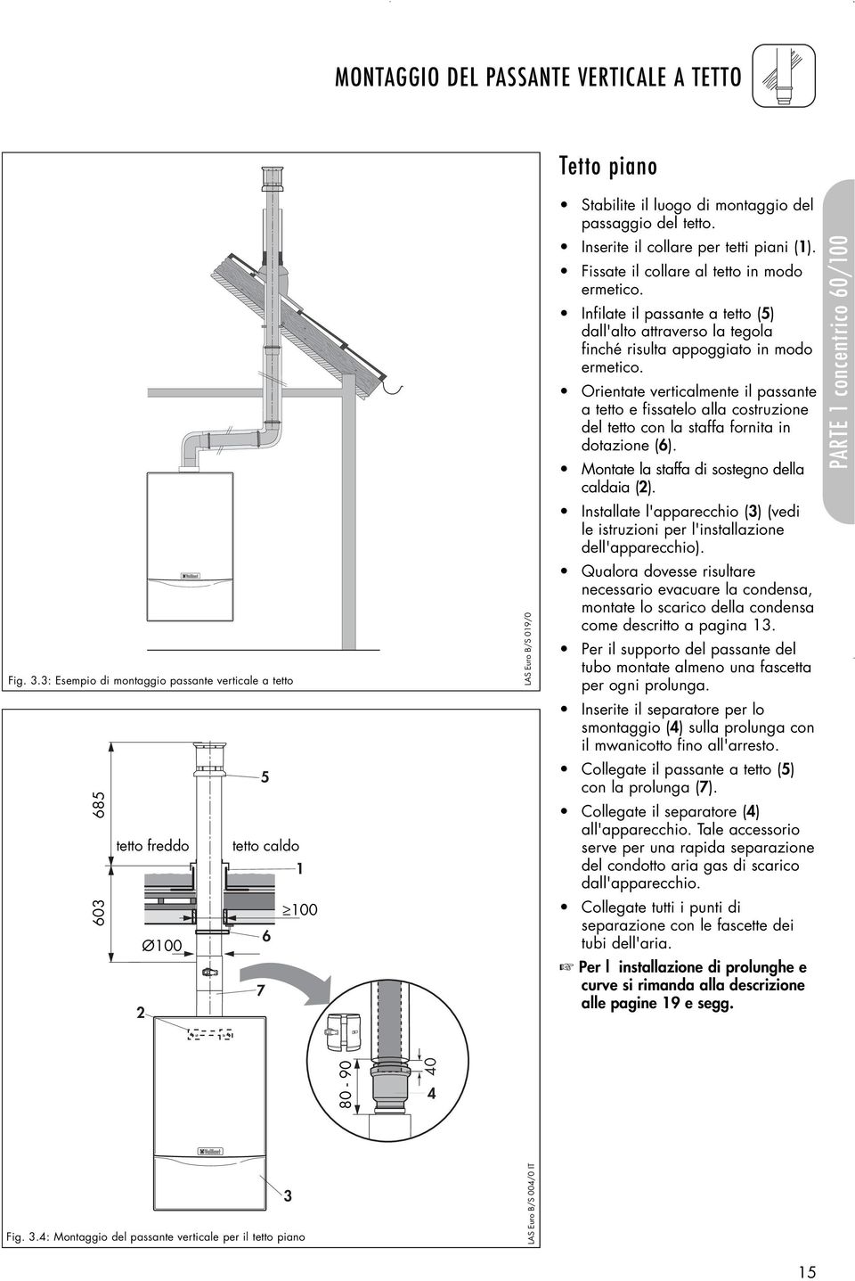 Inserite il collare per tetti piani (1). Fissate il collare al tetto in modo ermetico. Infilate il passante a tetto (5) dall'alto attraverso la tegola finché risulta appoggiato in modo ermetico.