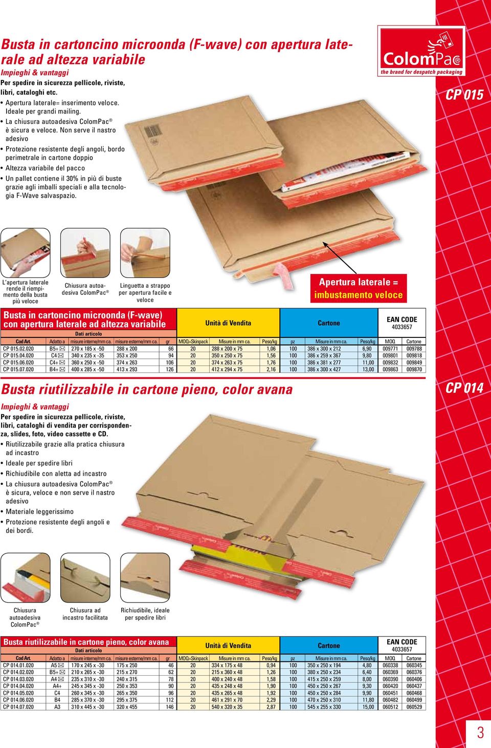 Non serve il nastro adesivo Protezione resistente degli angoli, bordo perimetrale in cartone doppio Altezza variabile del pacco Un pallet contiene il 30% in più di buste grazie agli imballi speciali