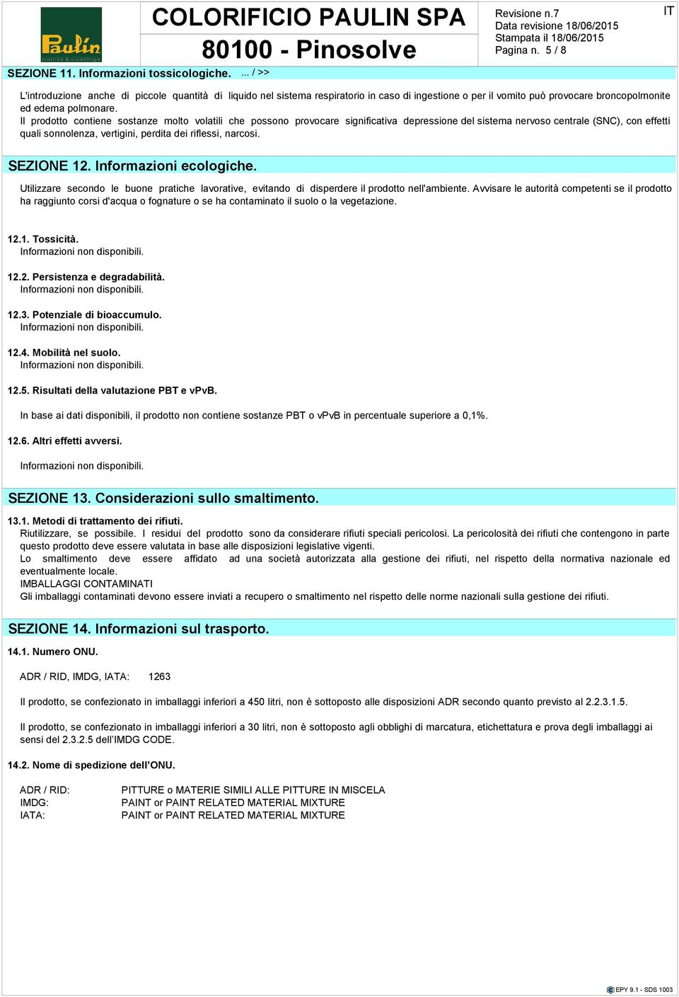 Il prodotto contiene sostanze molto volatili che possono provocare significativa depressione del sistema nervoso centrale (SNC), con effetti quali sonnolenza, vertigini, perta dei riflessi, narcosi.