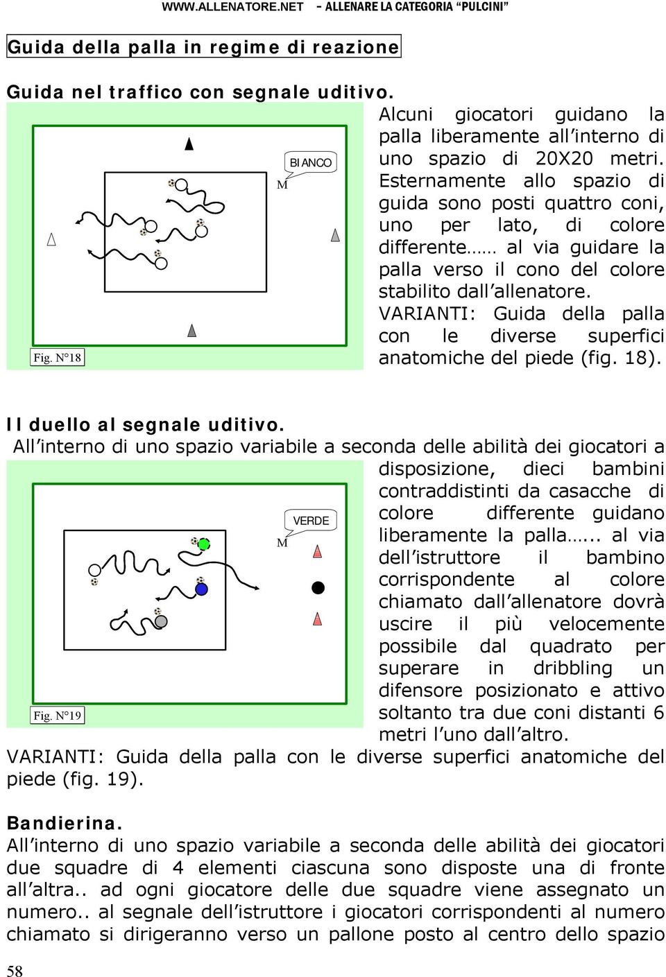 VARIANTI: Guida della palla con le diverse superfici anatomiche del piede (fig. 18). Il duello al segnale uditivo.