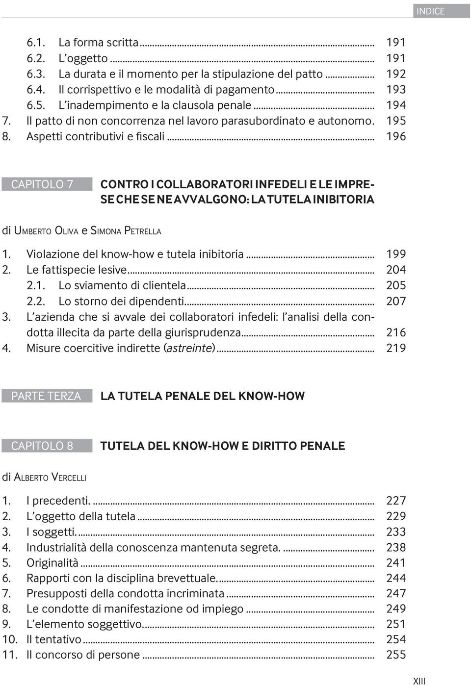 .. 196 CAPITOLO 7 CONTRO I COLLABORATORI INFEDELI E LE IMPRE- SE CHE SE NE AVVALGONO: LA TUTELA INIBITORIA di UMBERTO OLIVA e SIMONA PETRELLA 1. Violazione del know-how e tutela inibitoria... 199 2.