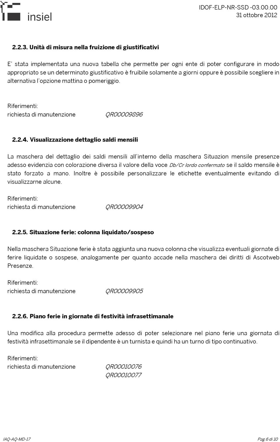 fruibile solamente a giorni oppure è possibile scegliere in alternativa l opzione mattina o pomeriggio. QR00009896 2.2.4.