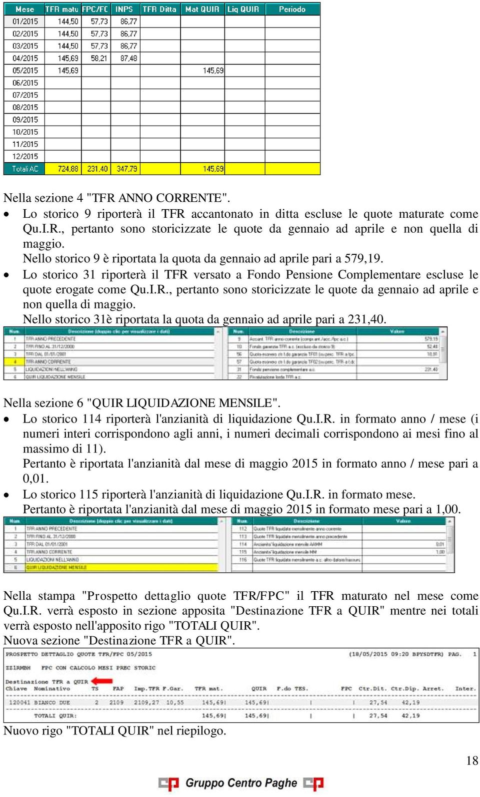 Nello storico 31è riportata la quota da gennaio ad aprile pari a 231,40. Nella sezione 6 "QUIR 