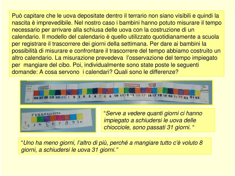 Il modello del calendario è quello utilizzato quotidianamente a scuola per registrare il trascorrere dei giorni della settimana.