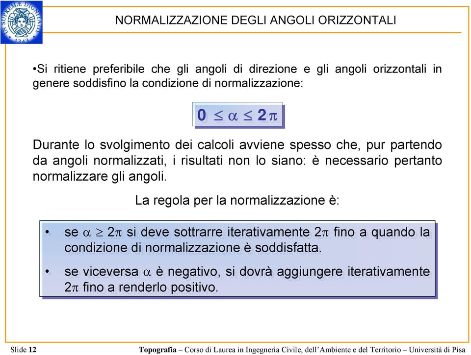 siano: è necessario pertanto normalizzare gli angoli.