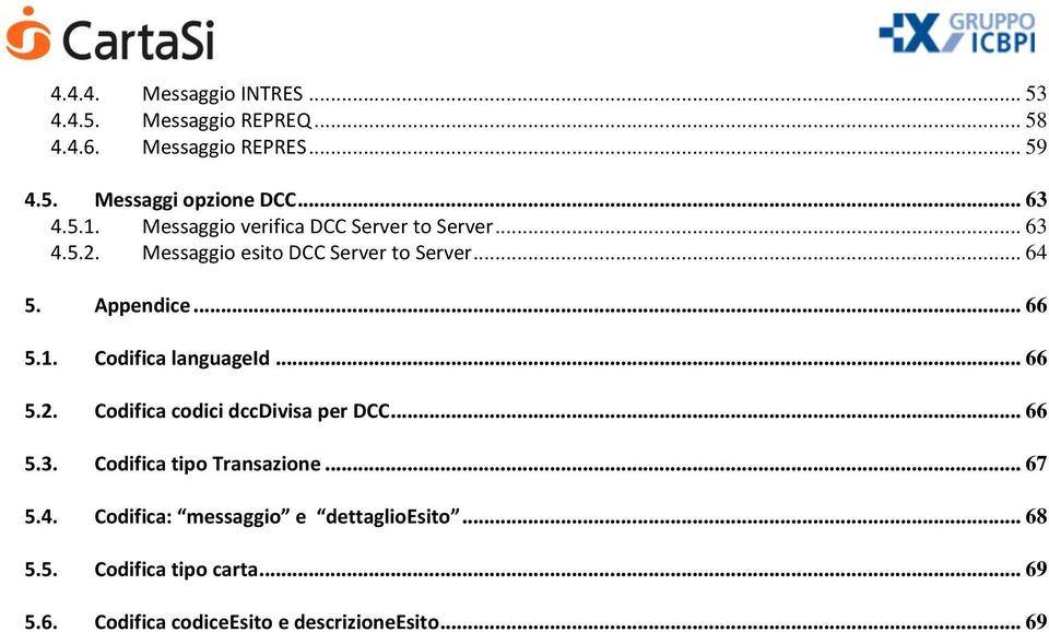 1. Codifica languageid... 66 5.2. Codifica codici dccdivisa per DCC... 66 5.3. Codifica tipo Transazione... 67 5.4.