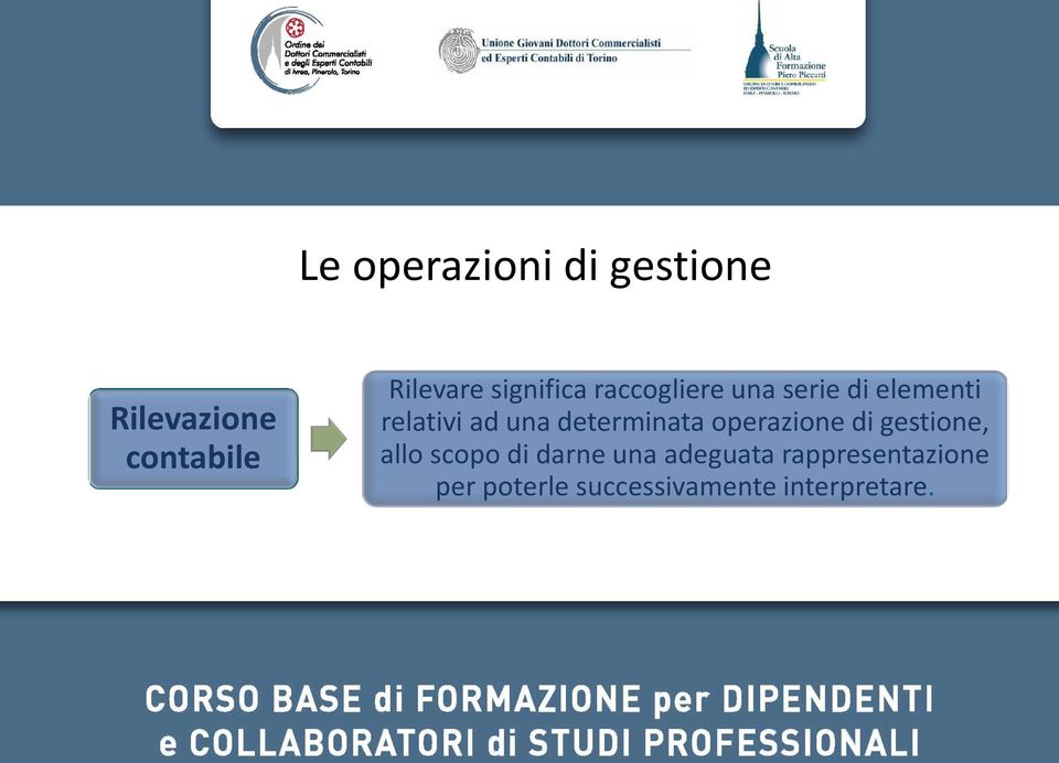 determinata operazione di gestione, allo scopo di darne una