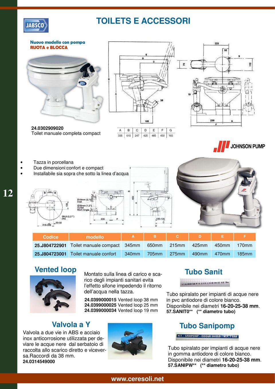 J804722901 Toilet manuale compact 345mm 650mm 215mm 425mm 25.
