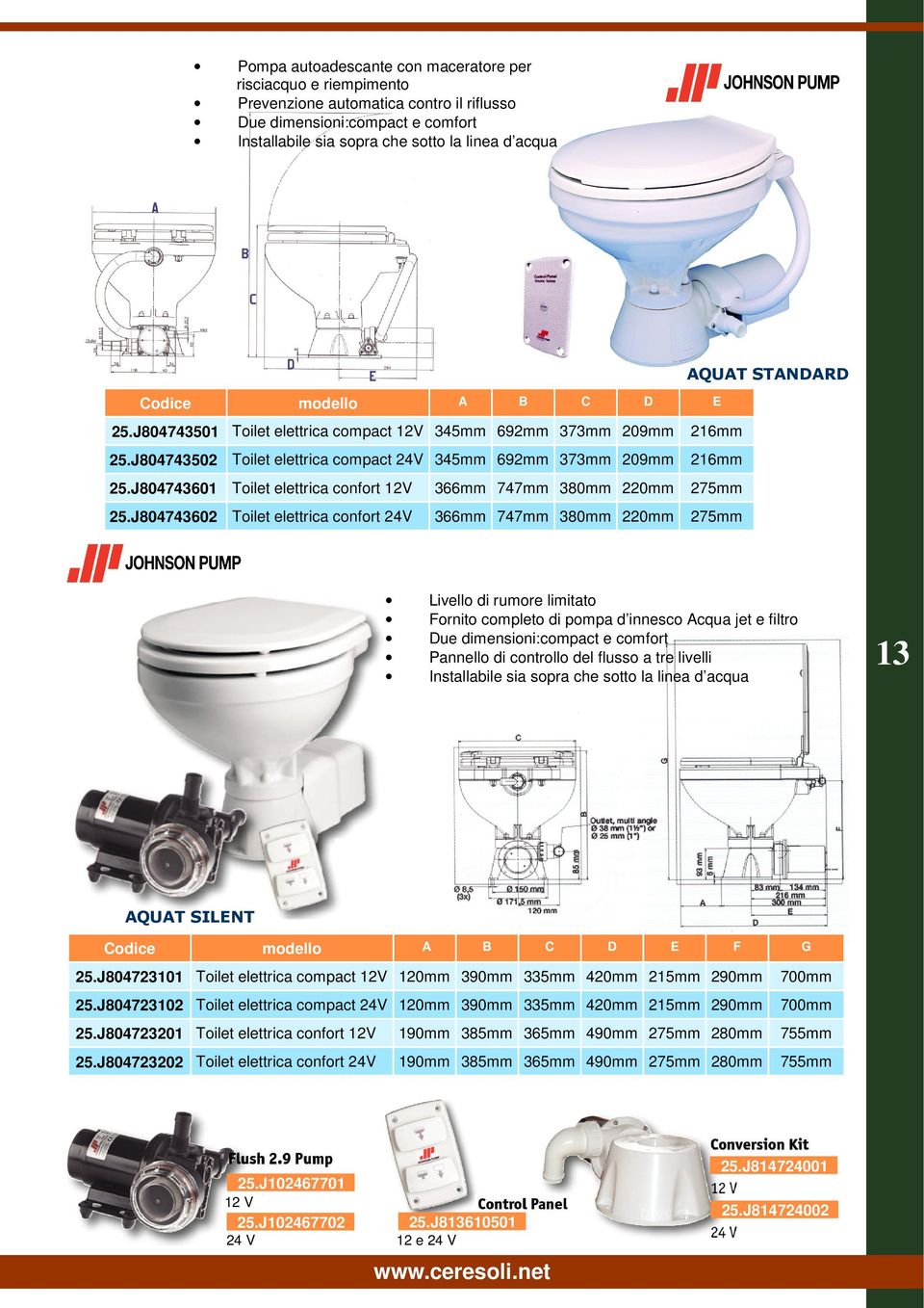 J804743601 Toilet elettrica confort 12V 366mm 747mm 380mm 220mm 275mm 25.