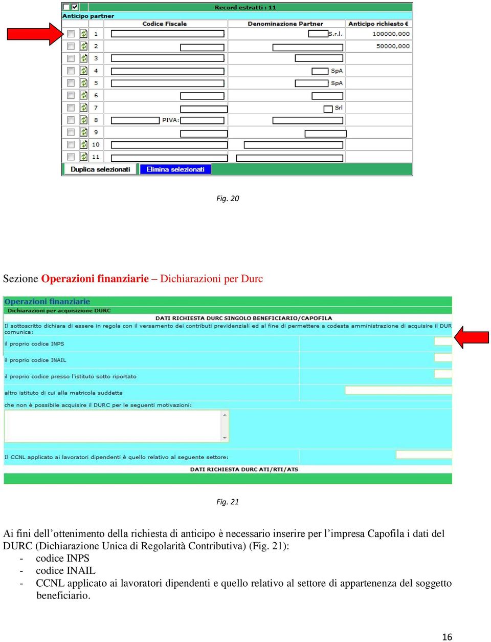 Capofila i dati del DURC (Dichiarazione Unica di Regolarità Contributiva) (Fig.