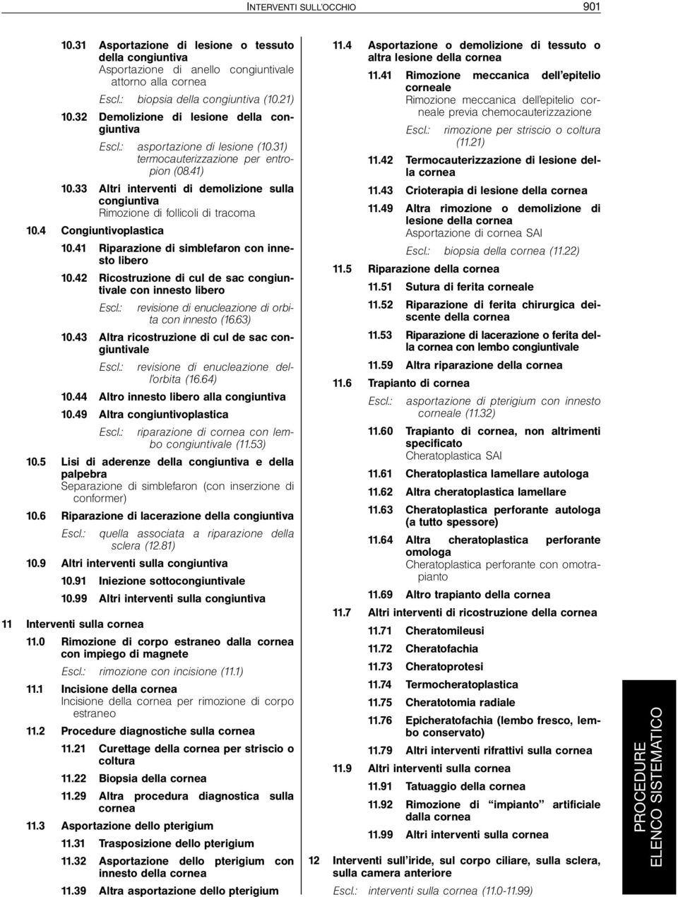 33 Altri interventi di demolizione sulla congiuntiva Rimozione di follicoli di tracoma 10.4 Congiuntivoplastica 10.41 Riparazione di simblefaron con innesto libero 10.