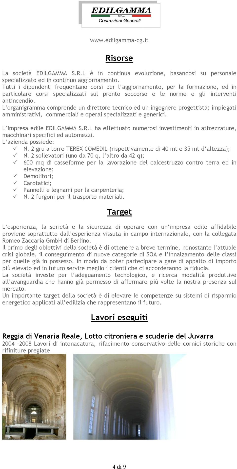 L organigramma comprende un direttore tecnico ed un ingegnere progettista; impiegati amministrativi, commerciali e operai specializzati e generici. L impresa edile EDILGAMMA S.R.