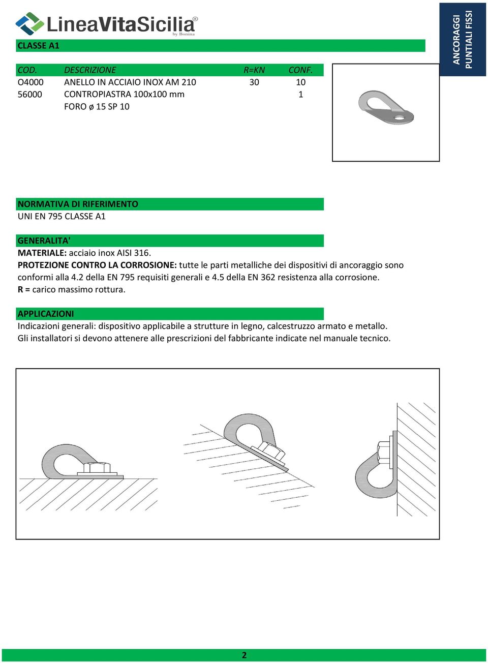 5 della EN 362 resistenza alla corrosione. R = carico massimo rottura.