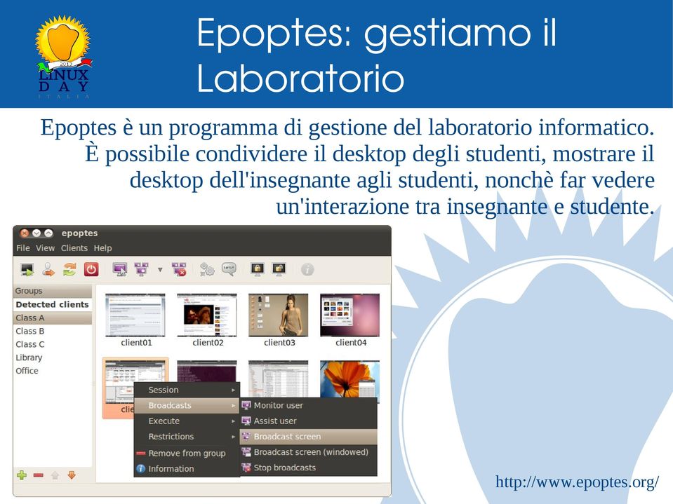 È possibile condividere il desktop degli studenti, mostrare il desktop