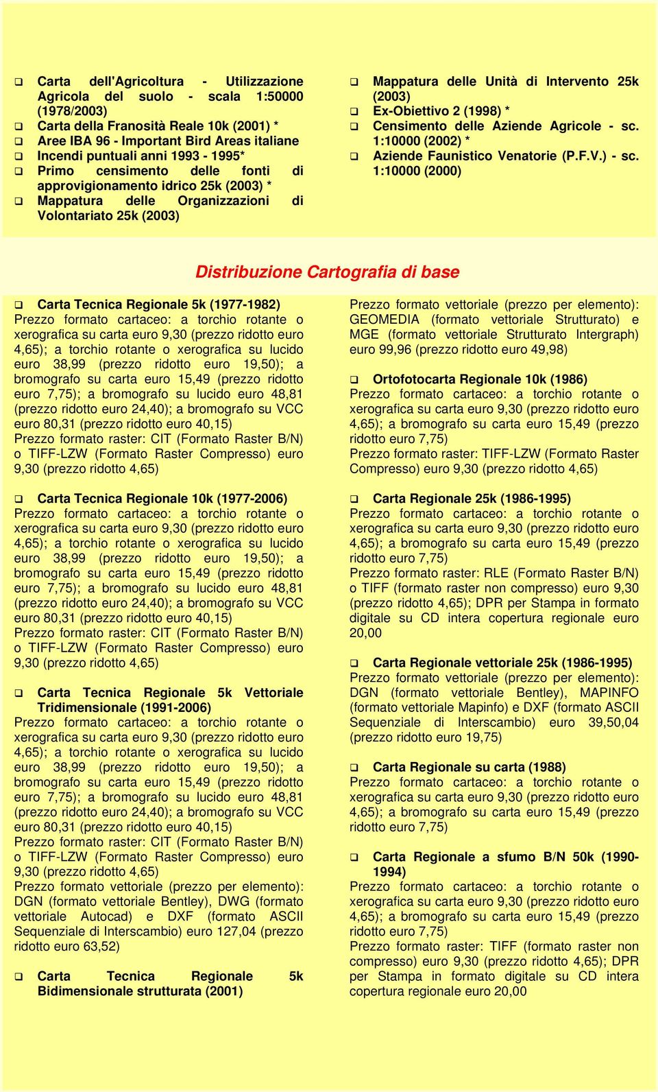 2 (1998) * Censimento delle Aziende Agricole - sc. (2002) * Aziende Faunistico Venatorie (P.F.V.) - sc.