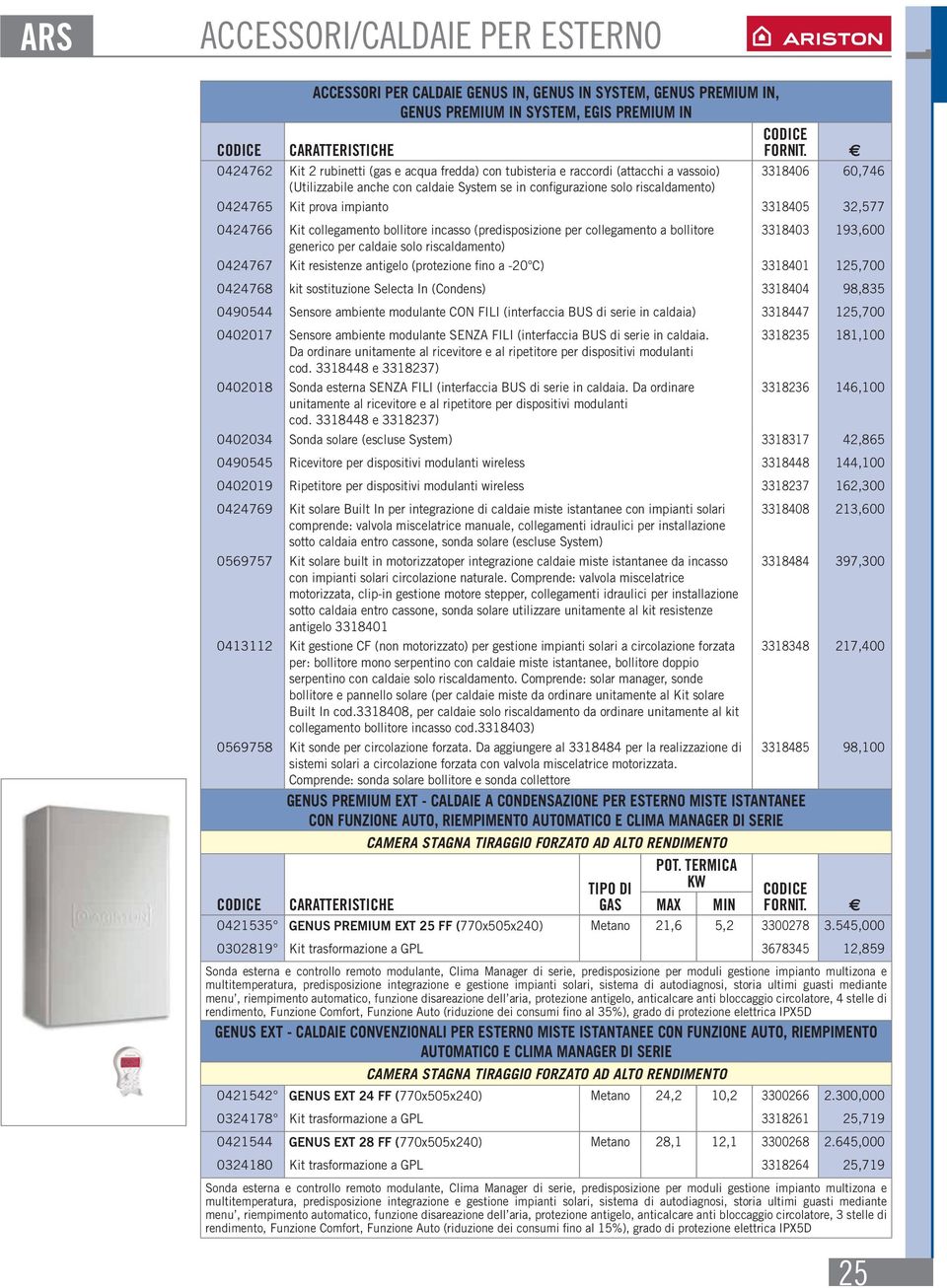 0424766 Kit collegamento bollitore incasso (predisposizione per collegamento a bollitore 3318403 193,600 generico per caldaie solo riscaldamento) 0424767 Kit resistenze antigelo (protezione fino a