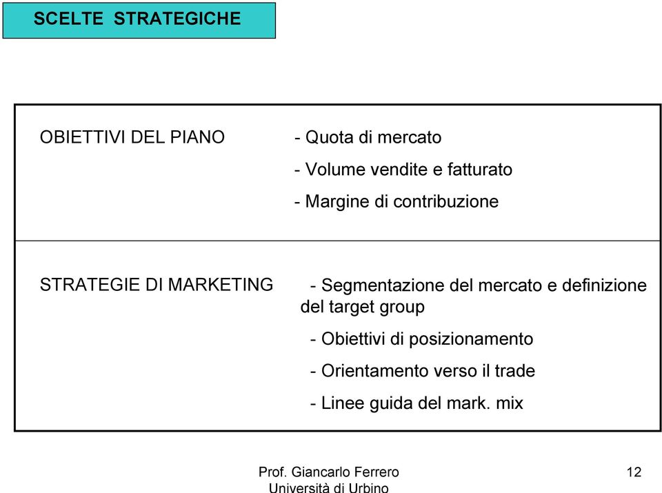 del mercato e definizione del target group - Obiettivi di posizionamento -
