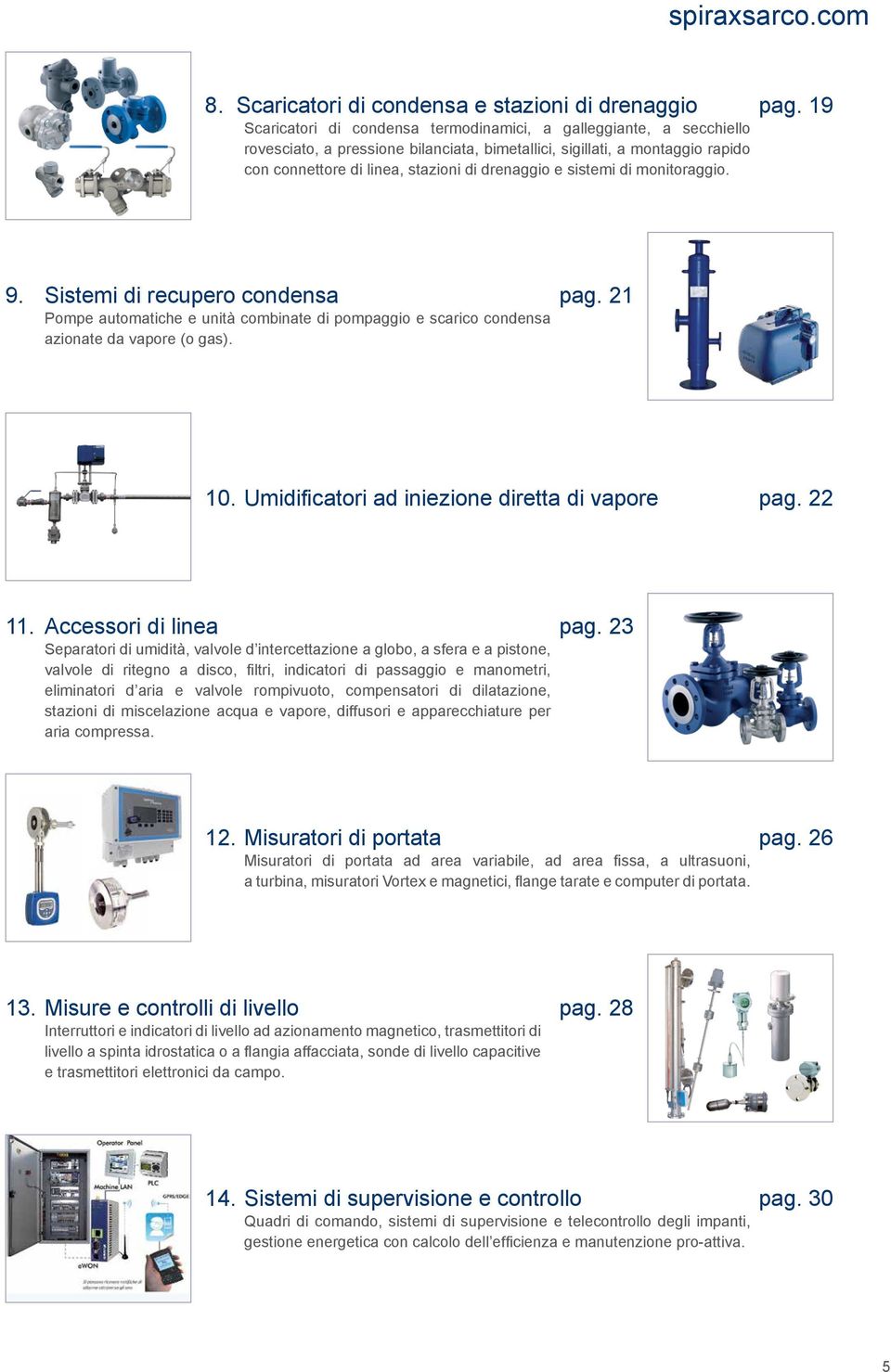 sistemi di monitoraggio. 9. Sistemi di recupero condensa pag. 21 Pompe automatiche e unità combinate di pompaggio e scarico condensa azionate da vapore (o gas). 10.