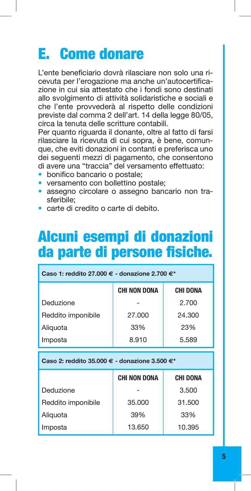 Per quanto riguarda il donante, oltre al fatto di farsi rilasciare la ricevuta di cui sopra, è bene, comunque, che eviti donazioni in contanti e preferisca uno dei seguenti mezzi di pagamento, che