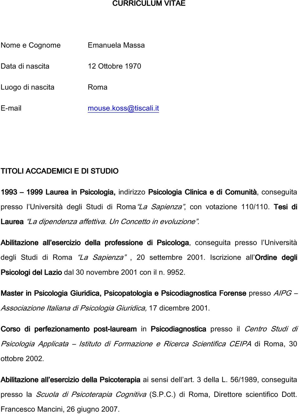 Tesi di Laurea La dipendenza affettiva. Un Concetto in evoluzione.