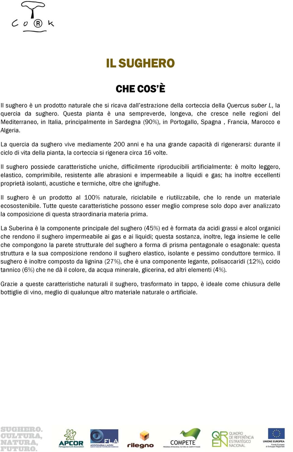 La quercia da sughero vive mediamente 200 anni e ha una grande capacità di rigenerarsi: durante il ciclo di vita della pianta, la corteccia si rigenera circa 16 volte.