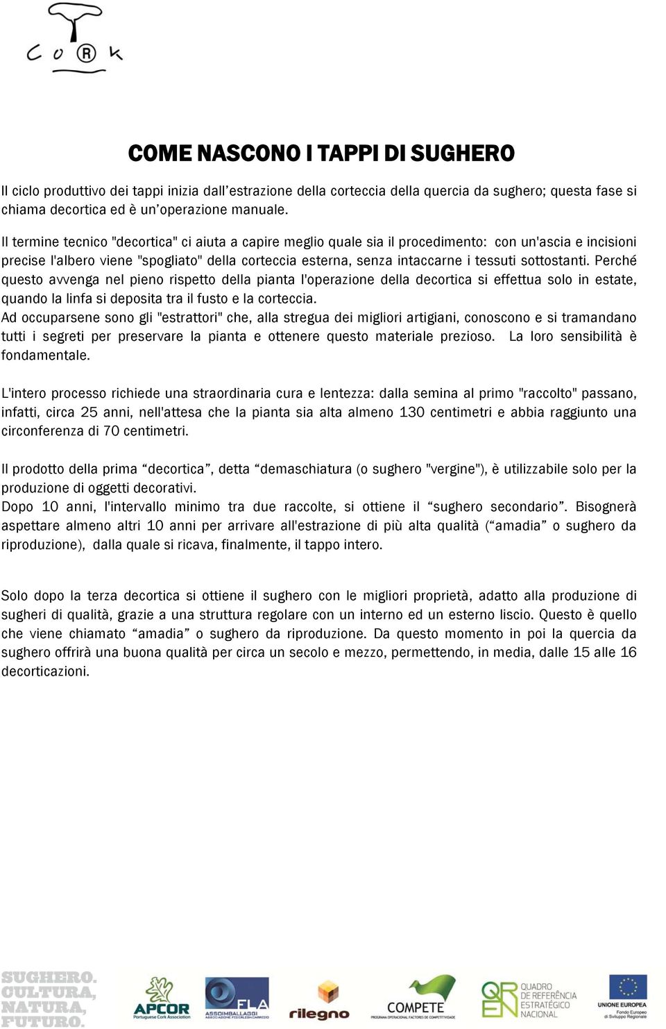 sottostanti. Perché questo avvenga nel pieno rispetto della pianta l'operazione della decortica si effettua solo in estate, quando la linfa si deposita tra il fusto e la corteccia.