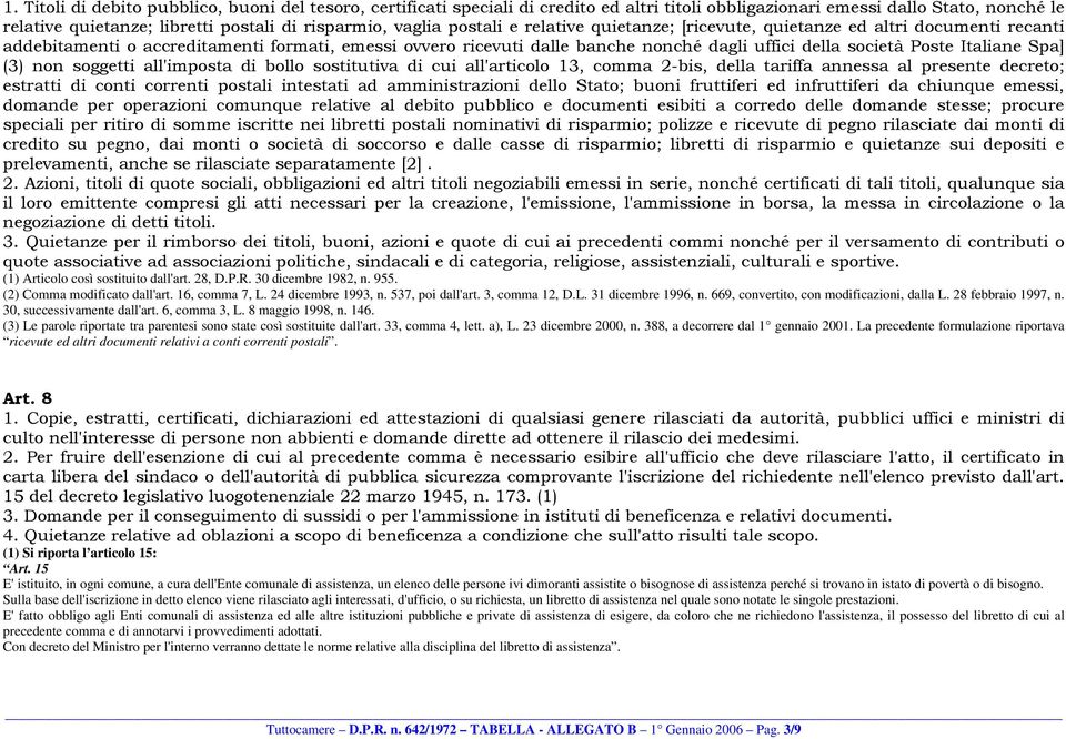 Italiane Spa] (3) non soggetti all'imposta di bollo sostitutiva di cui all'articolo 13, comma 2-bis, della tariffa annessa al presente decreto; estratti di conti correnti postali intestati ad